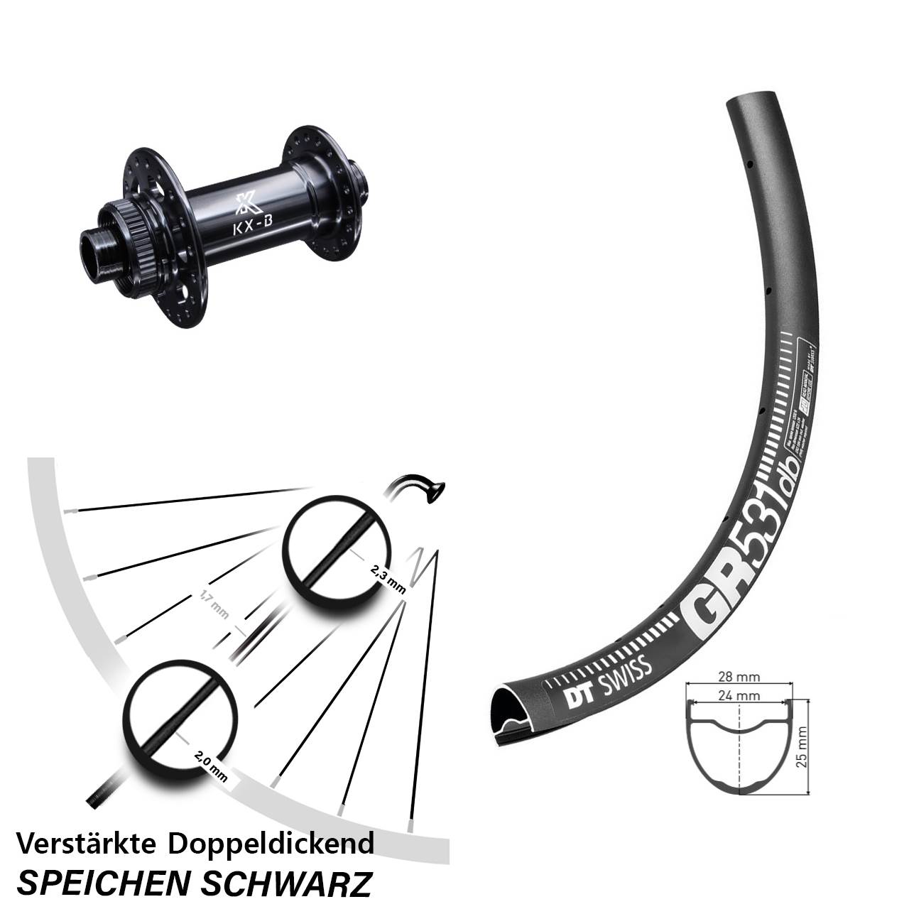 Vorderrad Centerlock 28 Zoll DT Swiss GR 531 KX-B 15x110 Boost