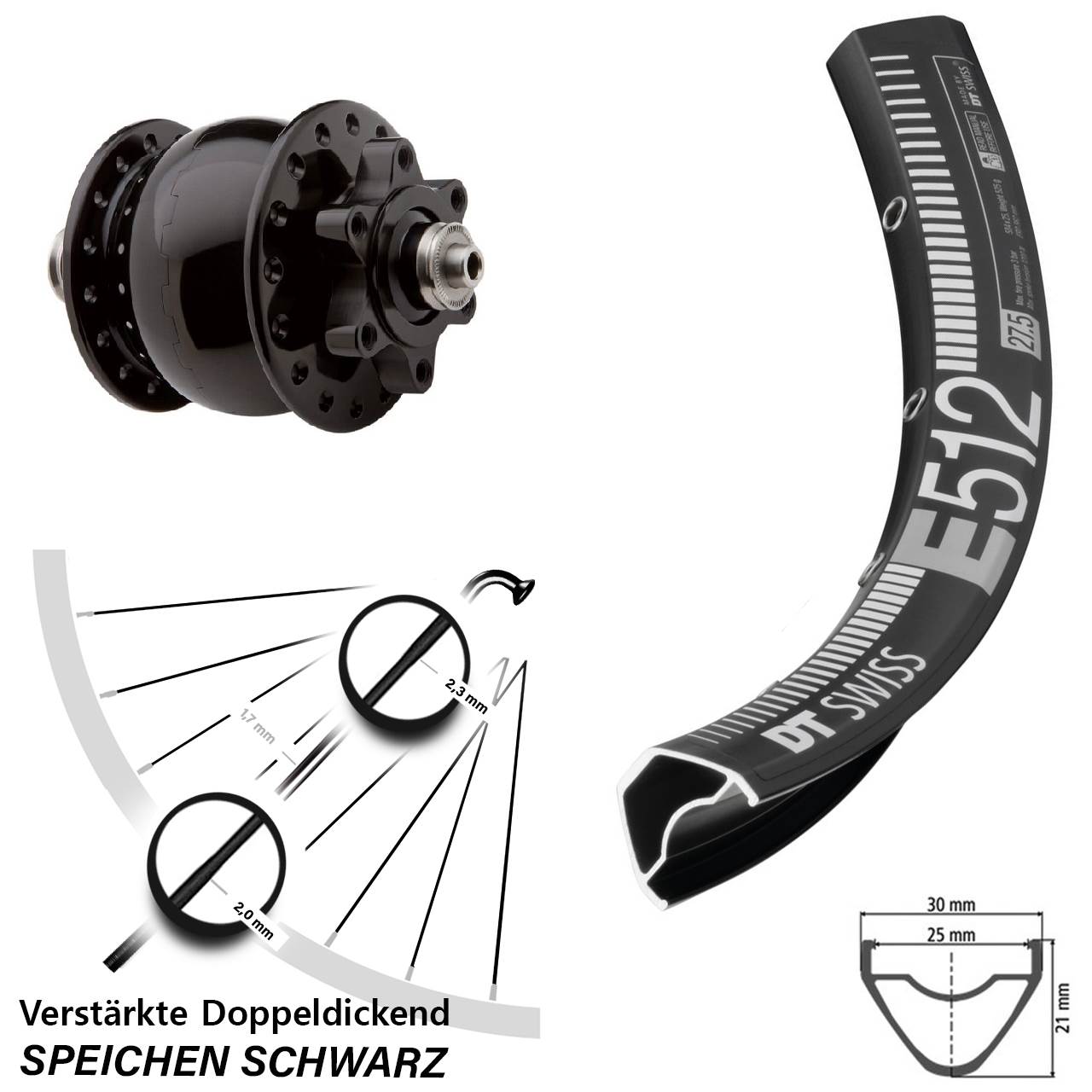 Disc 29 Zoll Laufrad mit Nabendynamo DT Swiss E512 SON 28 für Schnellspanner