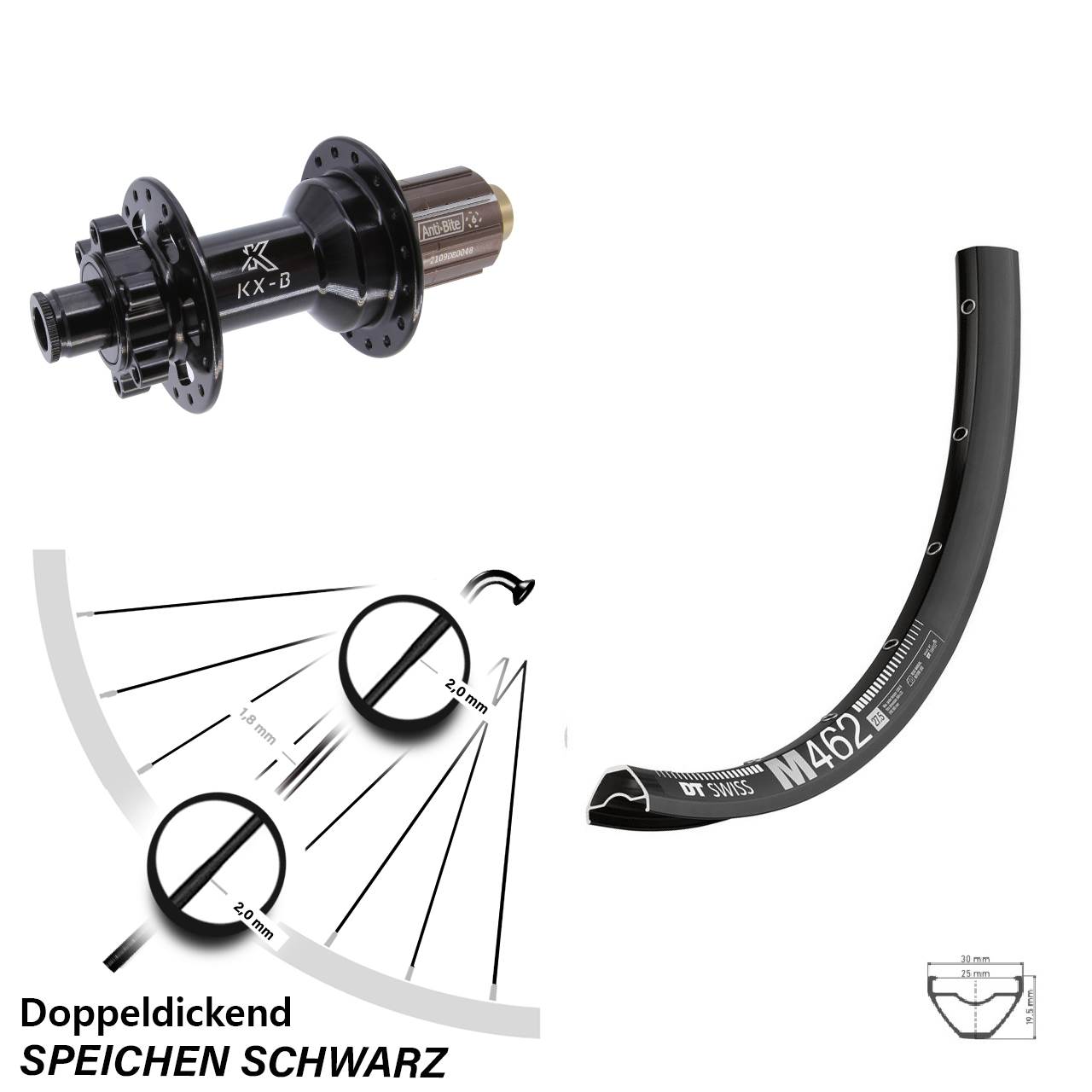 Hinterrad 27,5 Zoll DT Swiss M 462 KX-B 6-Loch 12x148
