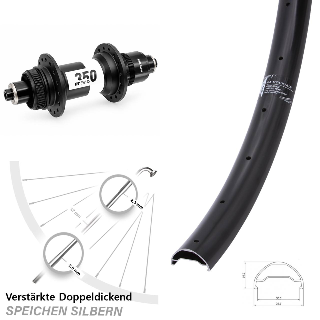 Hinterrad Centerlock für Schnellspanner 29 Zoll KX Mountain DT Swiss 350 XD