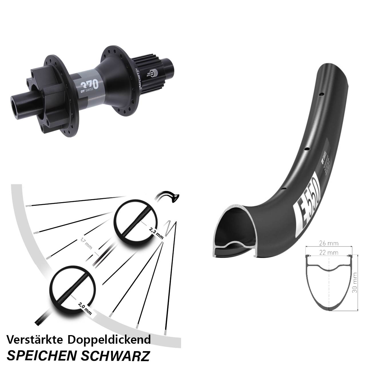 DT Swiss E550-370 28 Zoll Disc Laufrad 12x142 Shimano Micro Spline