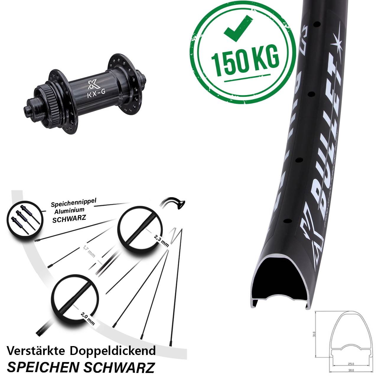 KX-G Bullet 28 Zoll Vorderrad Centerlock QR