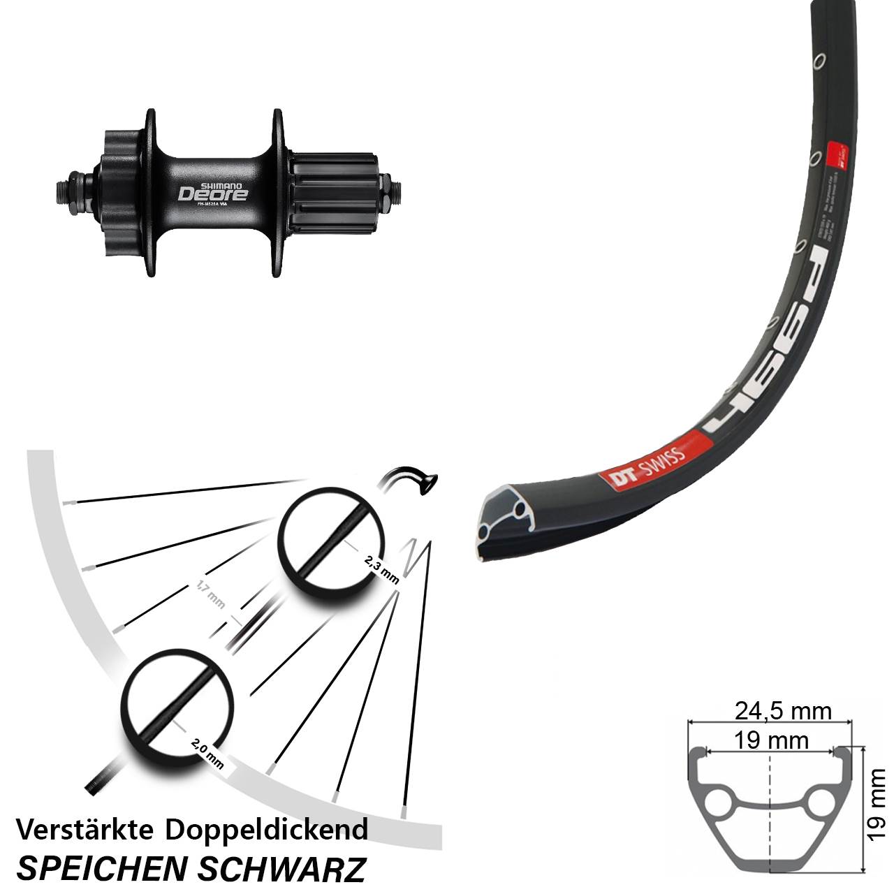 Disc Laufrad QR 29 Zoll DT Swiss 466 Shimano Deore FH-M525 8-11 fach