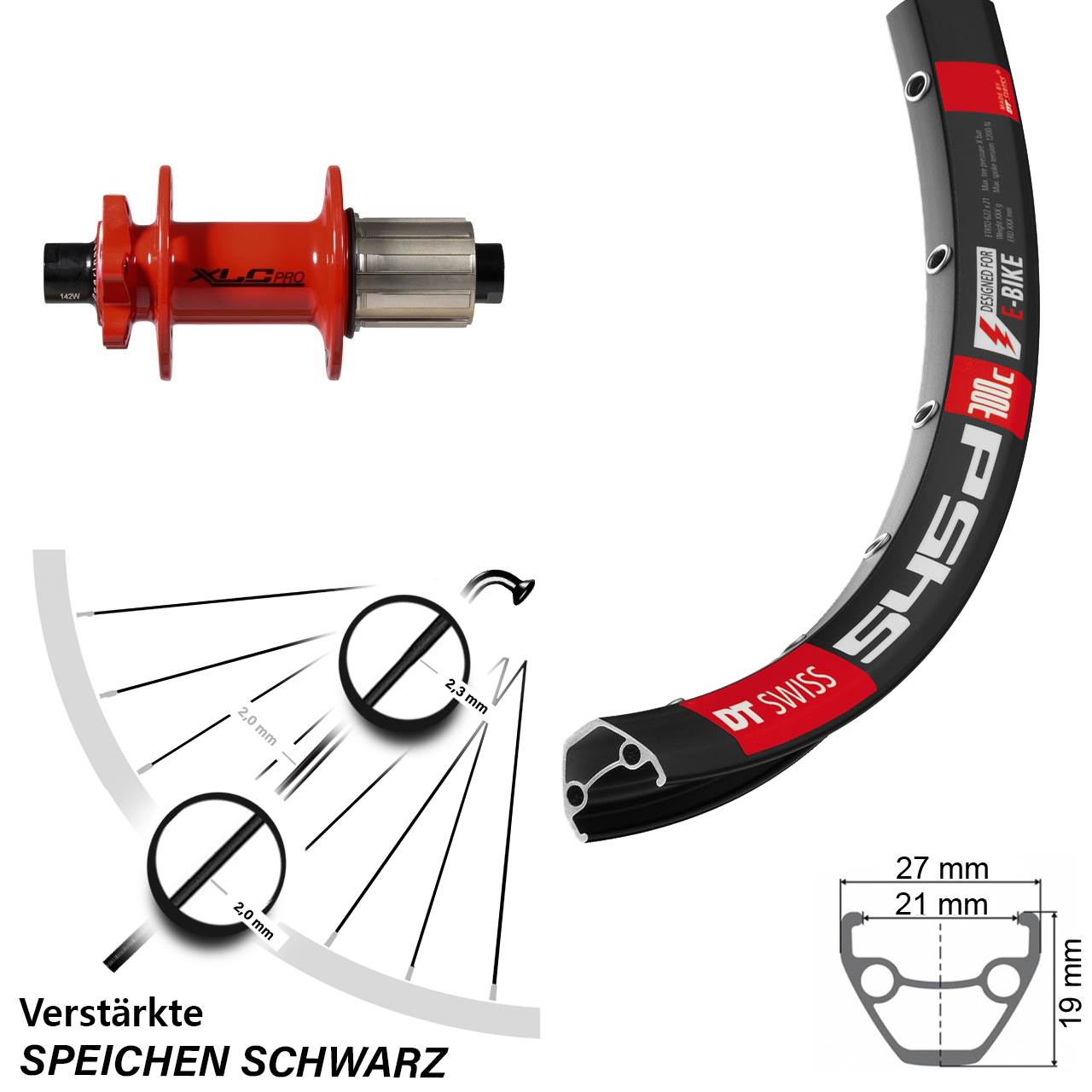 Disc Hinterrad 12x142 28 Zoll DT Swiss 545 XLC Pro rot 8-11 fach HG