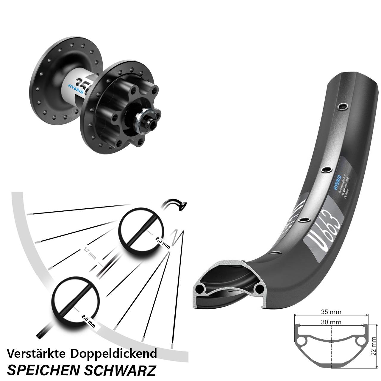 Disc Vorderrad 27,5 Zoll DT Swiss U663-350 Hybrid für Schnellspanner