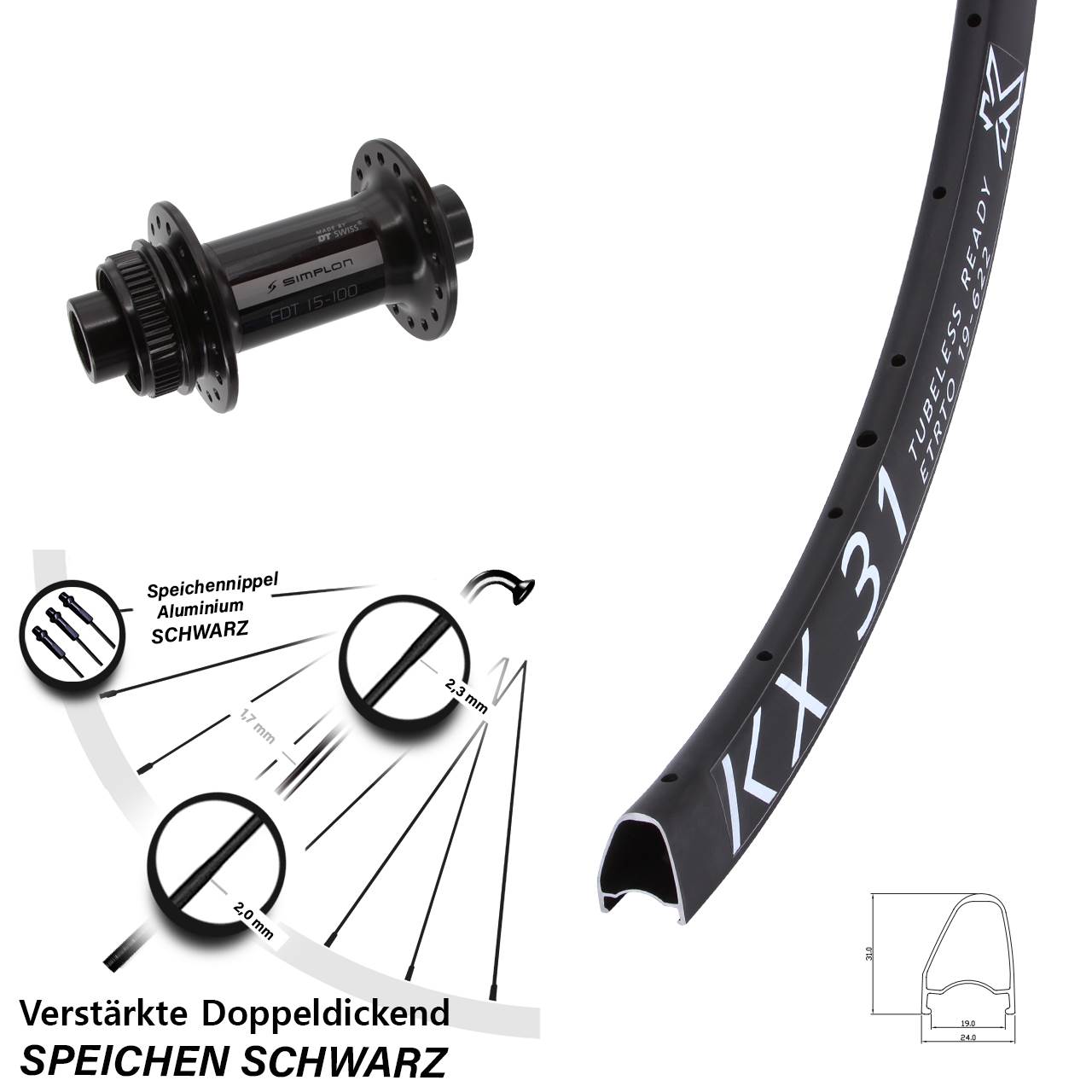 Disc Vorderrad 28 Zoll KX31 OS DT Swiss 370 12x100