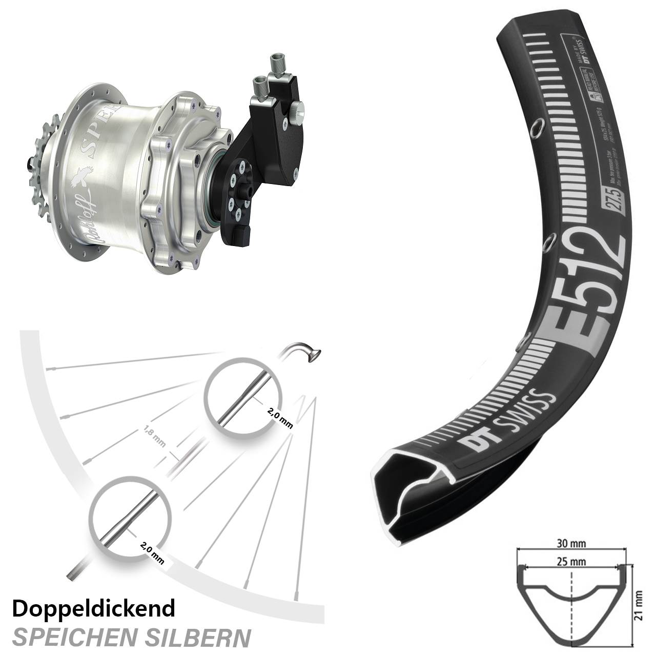 DT Swiss E512 Rohloff 500/14 CC DB OEM Tandem 29 Zoll Disc Hinterrrad