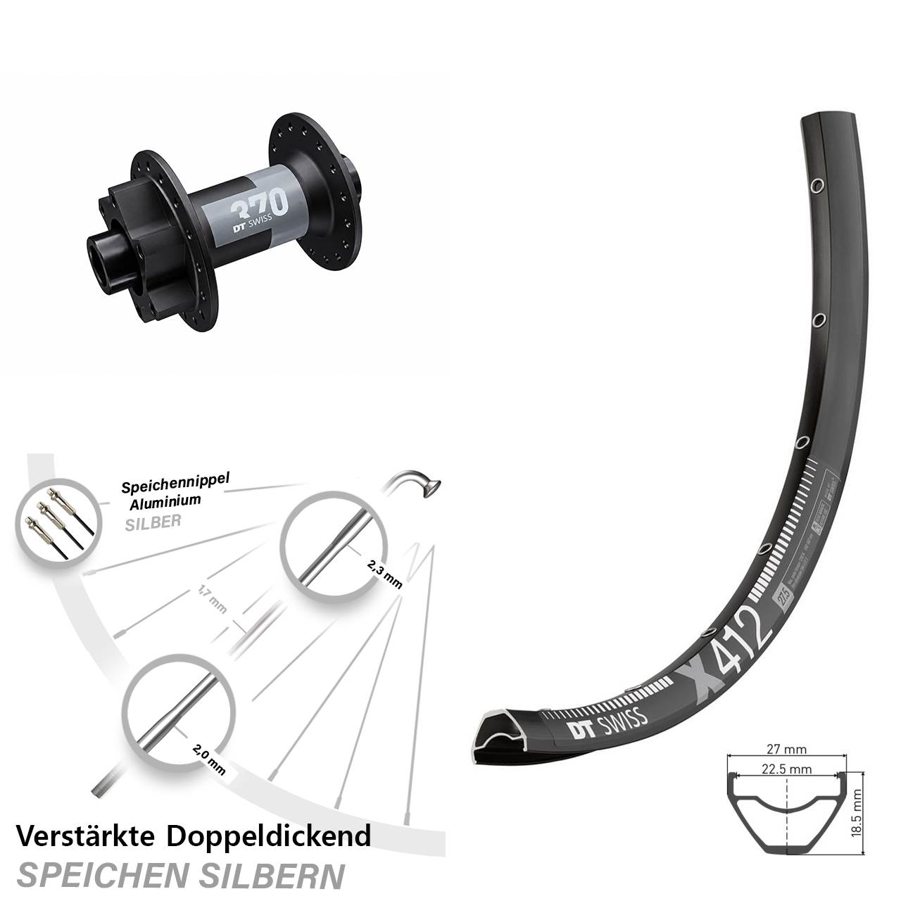 29 Zoll DT Swiss X412-370 Vorderrad 6-Loch 12x100