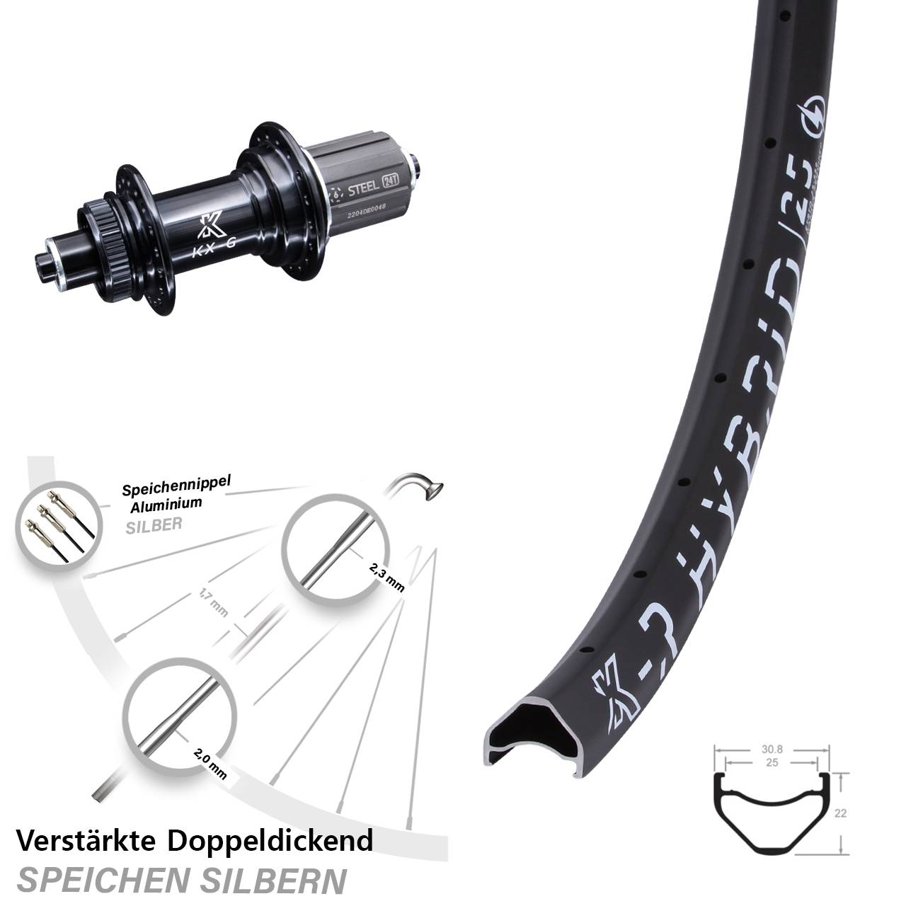 Disc Hinterrad 28-29 Zoll KX-R Hybrid 25 schwarz verstärkt 8-12 fach für Schnellspanner