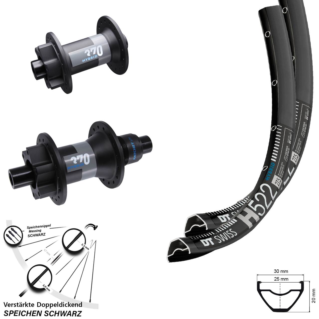 6-Loch Laufradsatz 650B DT Swiss H522 370 Hybrid XD 15x110 12x148 Boost