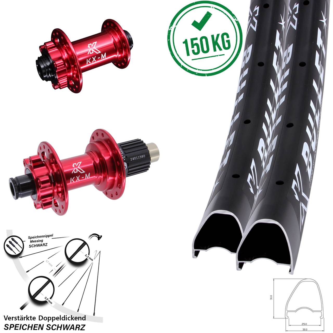 KX-M Bullet OS rot 28 Zoll Disc Laufradsatz 12x100/142 Micro Spline