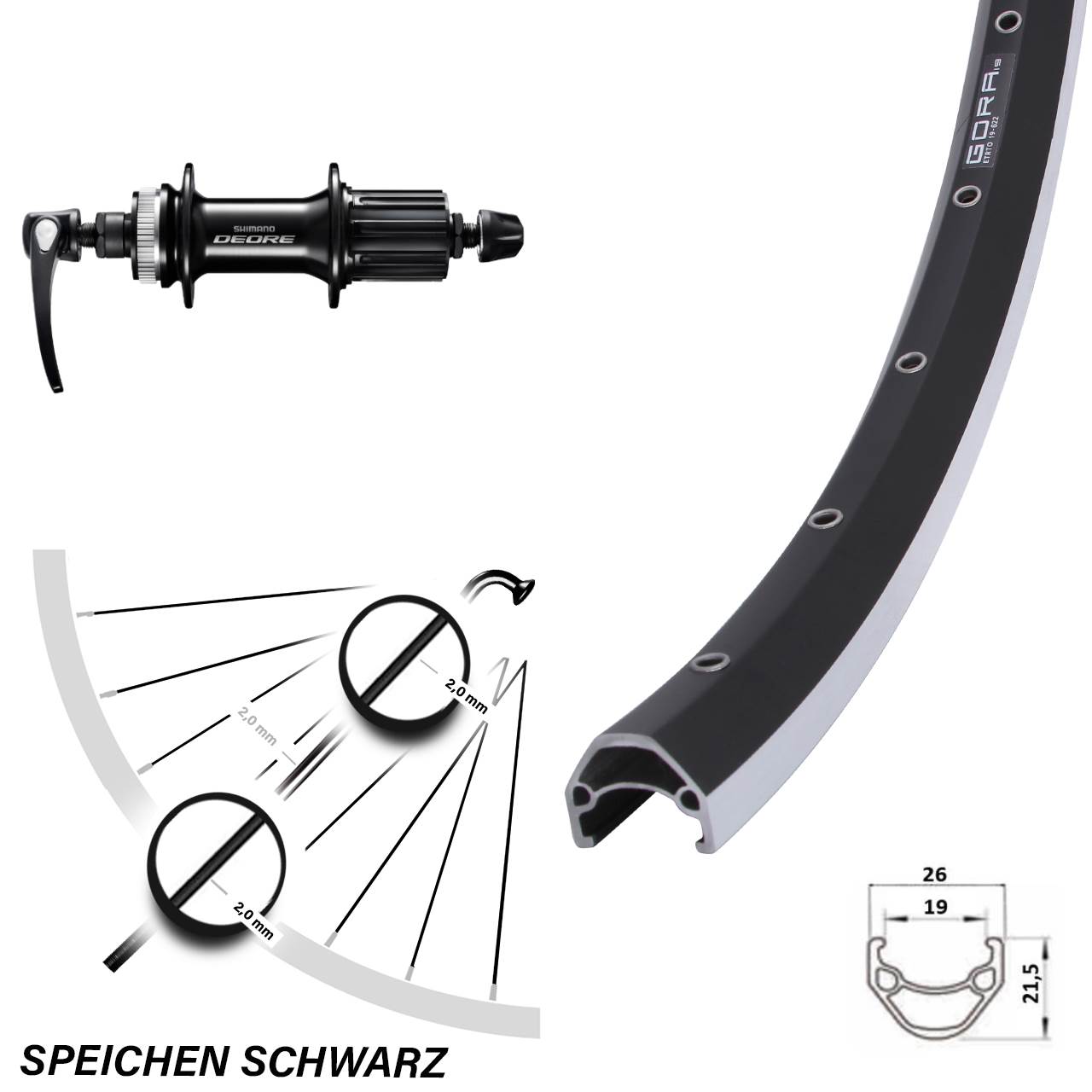 28 Zoll Gora 19 Shimano Deore FH-M6000 Hinterrad 8-11 fach HG