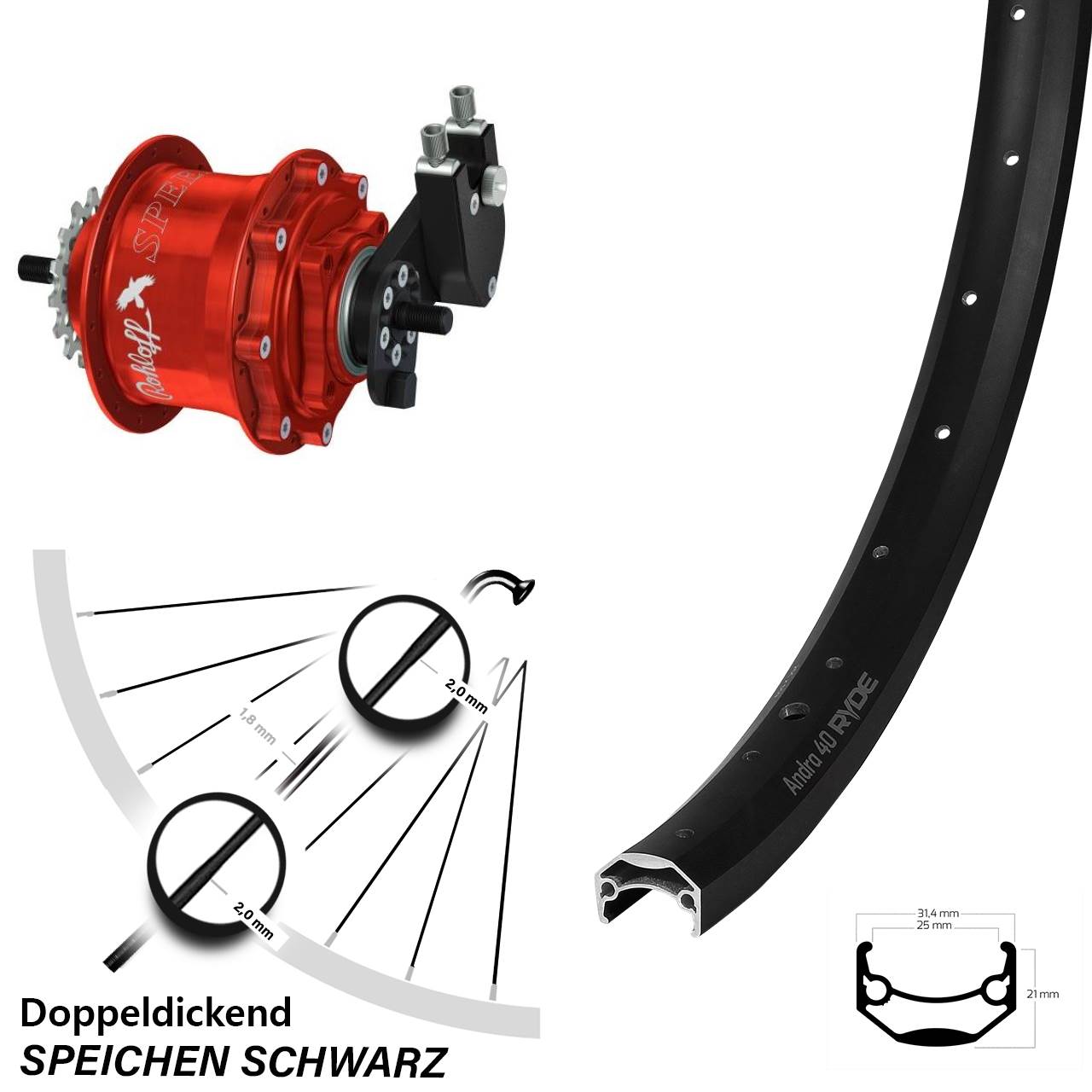 Ryde Andra 40 Disc Rohloff Speedhub 500/14 TS DB OEM rot 27,5 Zoll Hinterrrad