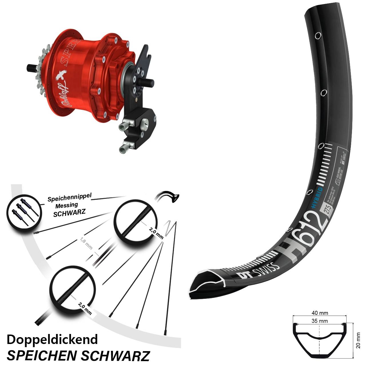 DT Swiss H612 Rohloff Speedhub 500/14 TS DB OEM2 rot 27,5 Zoll Disc Hinterrrad