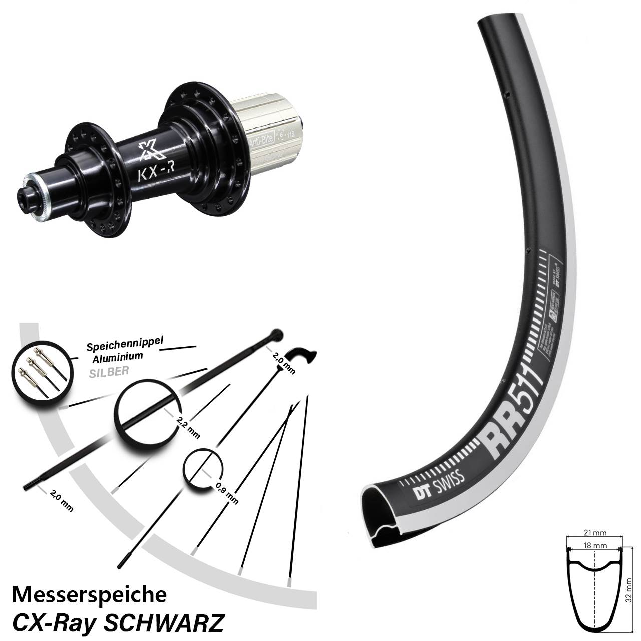 Hinterrad 28 Zoll DT Swiss RR 511 KX-R 5x130 Messerspeiche Sapim CX-Ray Shimano 8-12 fach