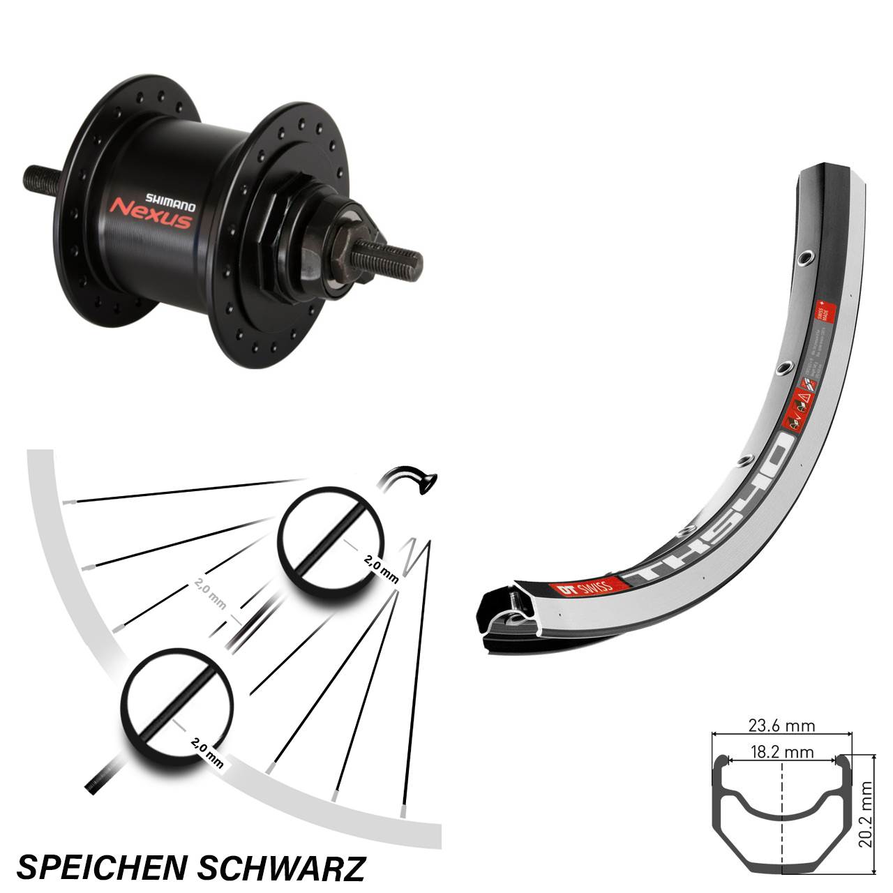 28 Zoll DT Swiss TK 540 Vorderrad mit Shimano 1,5 Watt Nabendynamo