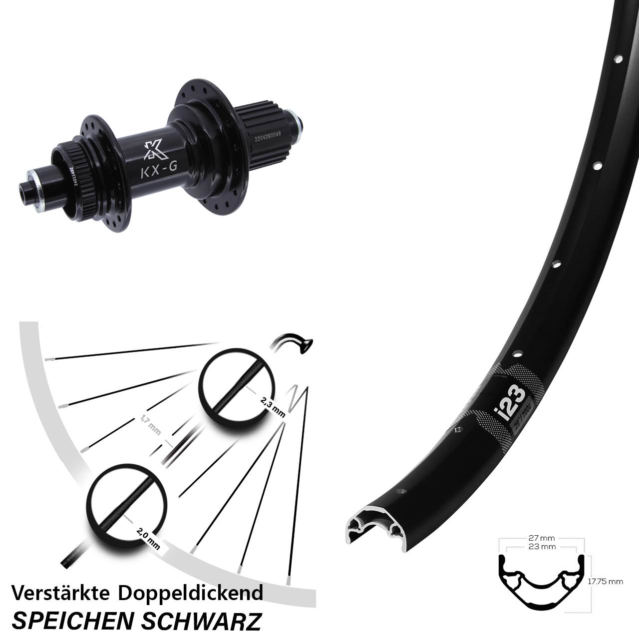 Disc Hinterrad 28 Zoll WTB i23 ST KX-GS Heavy Duty Shimano Micro Spline für Schnellspanner