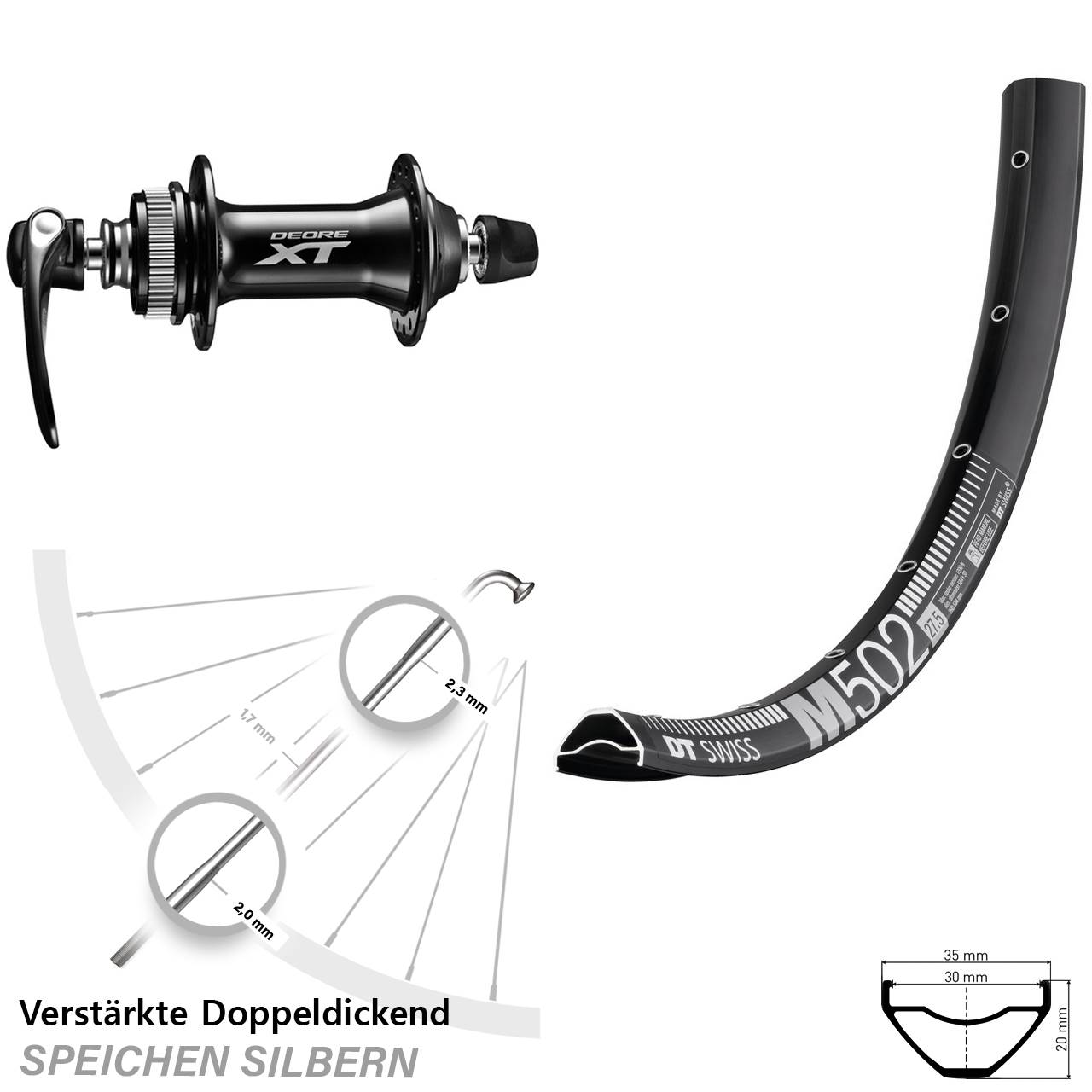 Disc Laufrad 29 Zoll DT Swiss M502 Shimano HB-M8000 QR