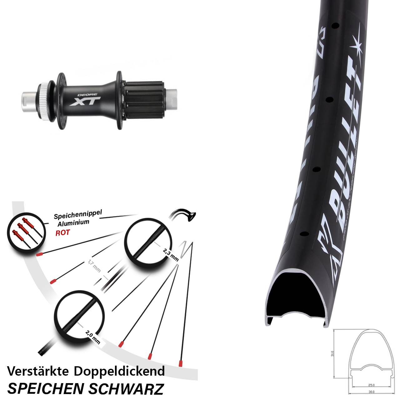 Disc Laufrad 12x142 28 Zoll KX Bullet Shimano XT 8-11 fach