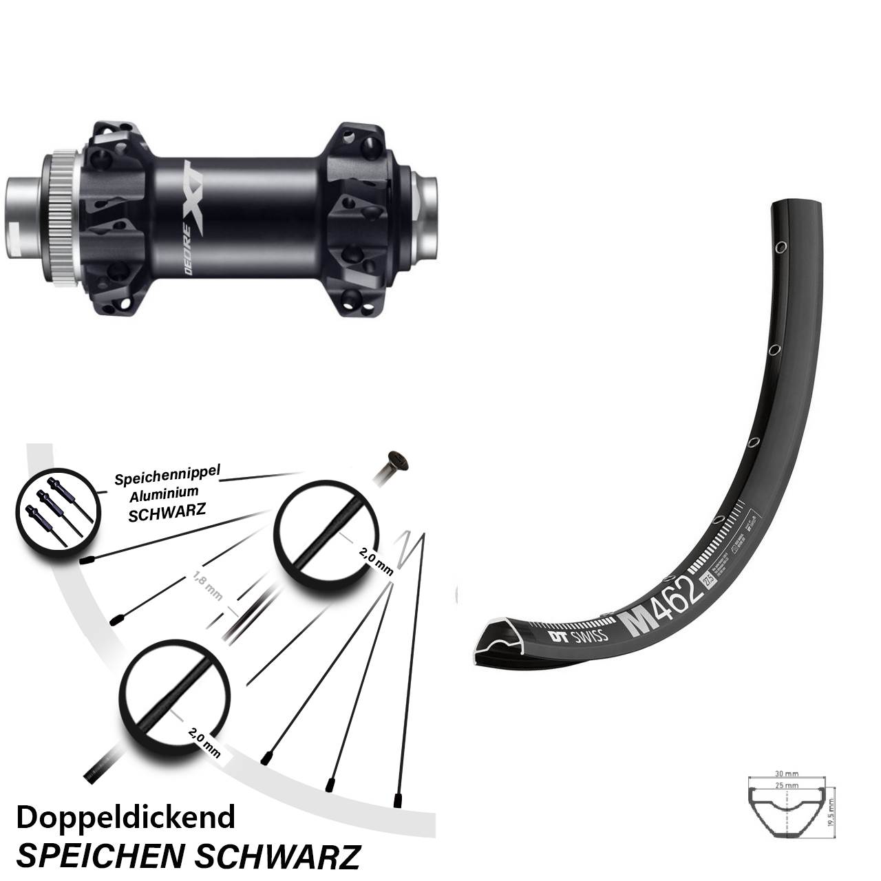 Shimano Deore XT HB-M8110 Boost Straightpull DT Swiss M 462 Vorderrad 29 Zoll