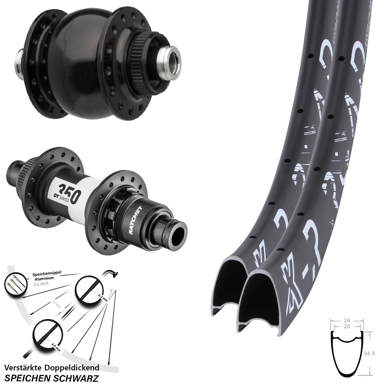 Disc Laufrad-Satz 12x100/142 29 Zoll KX-R Road DT Swiss 350 Ratchet 36 SON 28 SRAM XDR