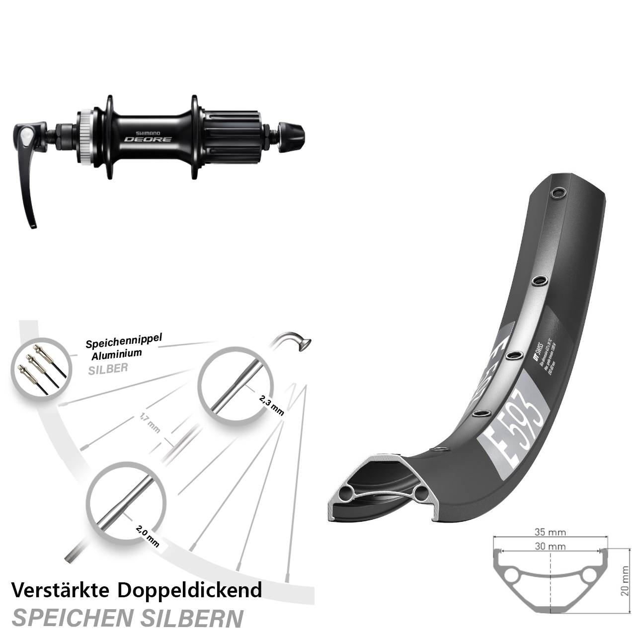 29 Zoll DT Swiss E 593 Shimano Deore Disc Hinterrad QR 8-11 fach