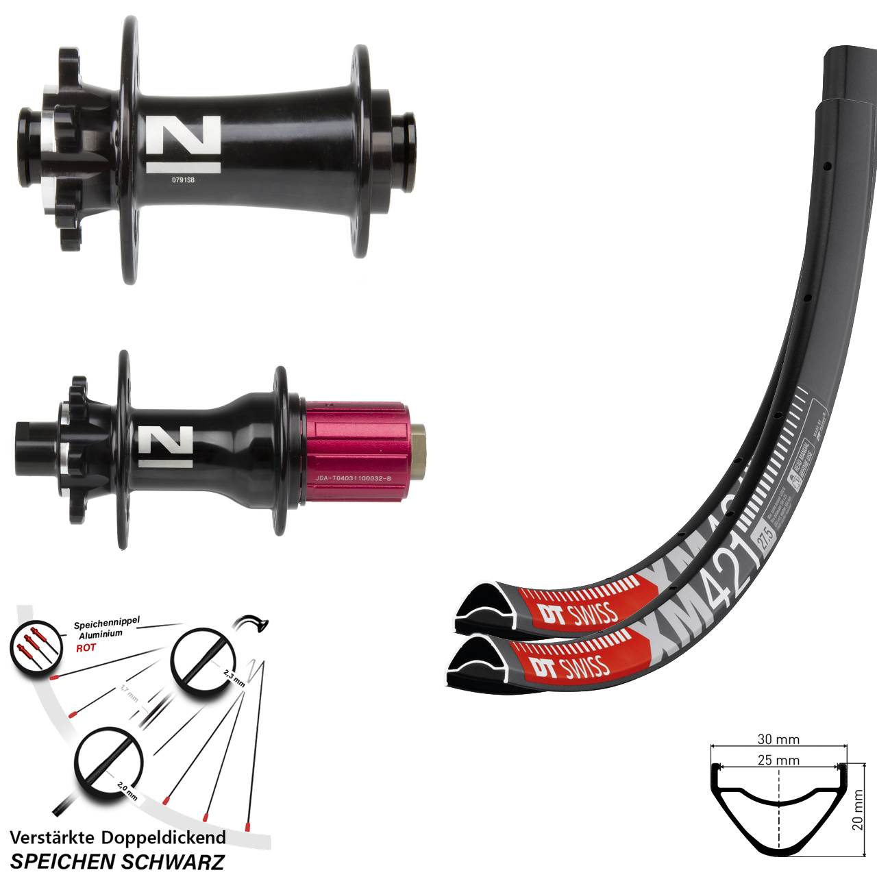 Laufradsatz 6-Loch 12x100/142 27,5 Zoll DT Swiss XM421 Novatec D791 Superlight 8-12 fach