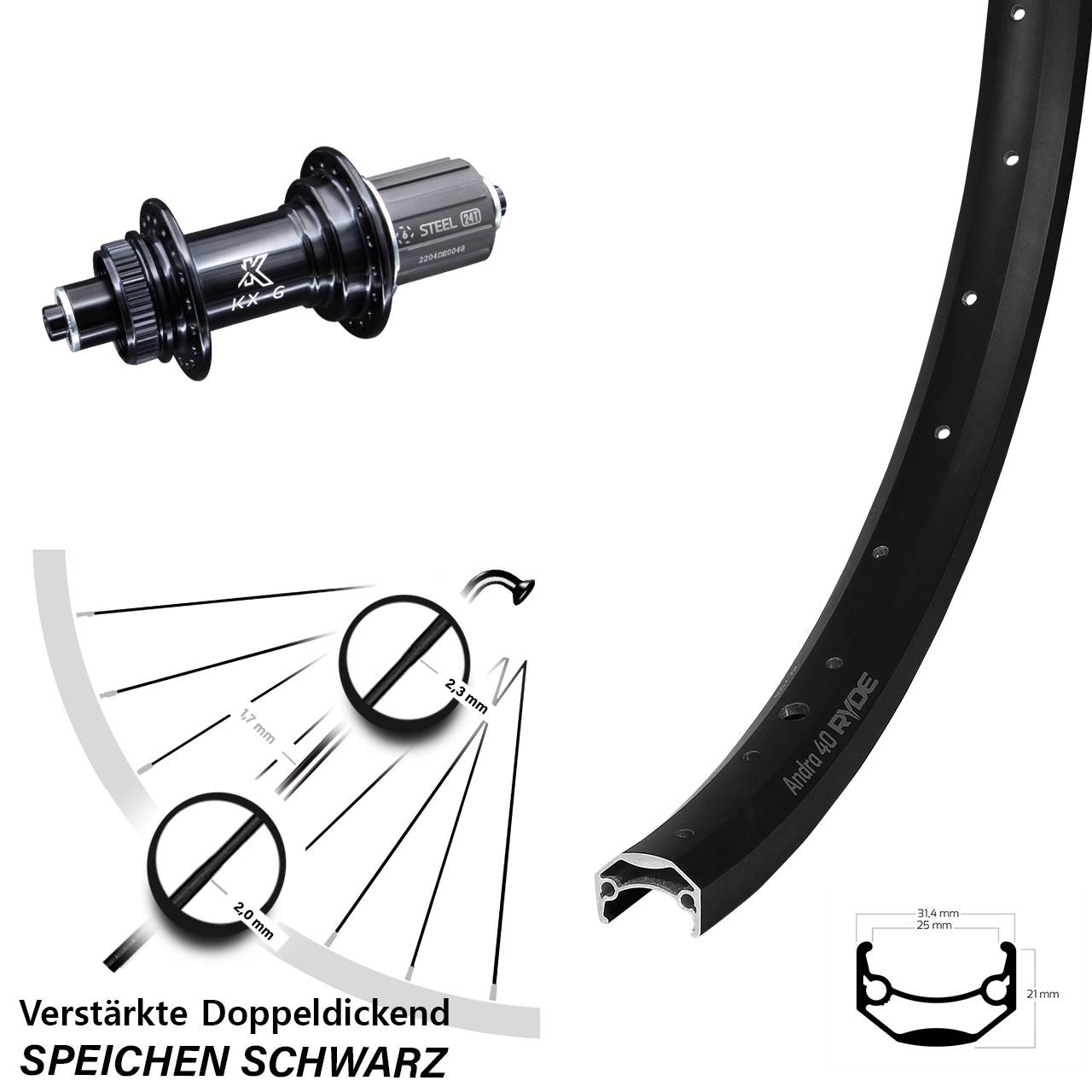 KX-GS 5x135 Centerlock Ryde Andra 40 Disc Laufrad 28-29 Zoll verstärkt Lastenrad 8-12 fach