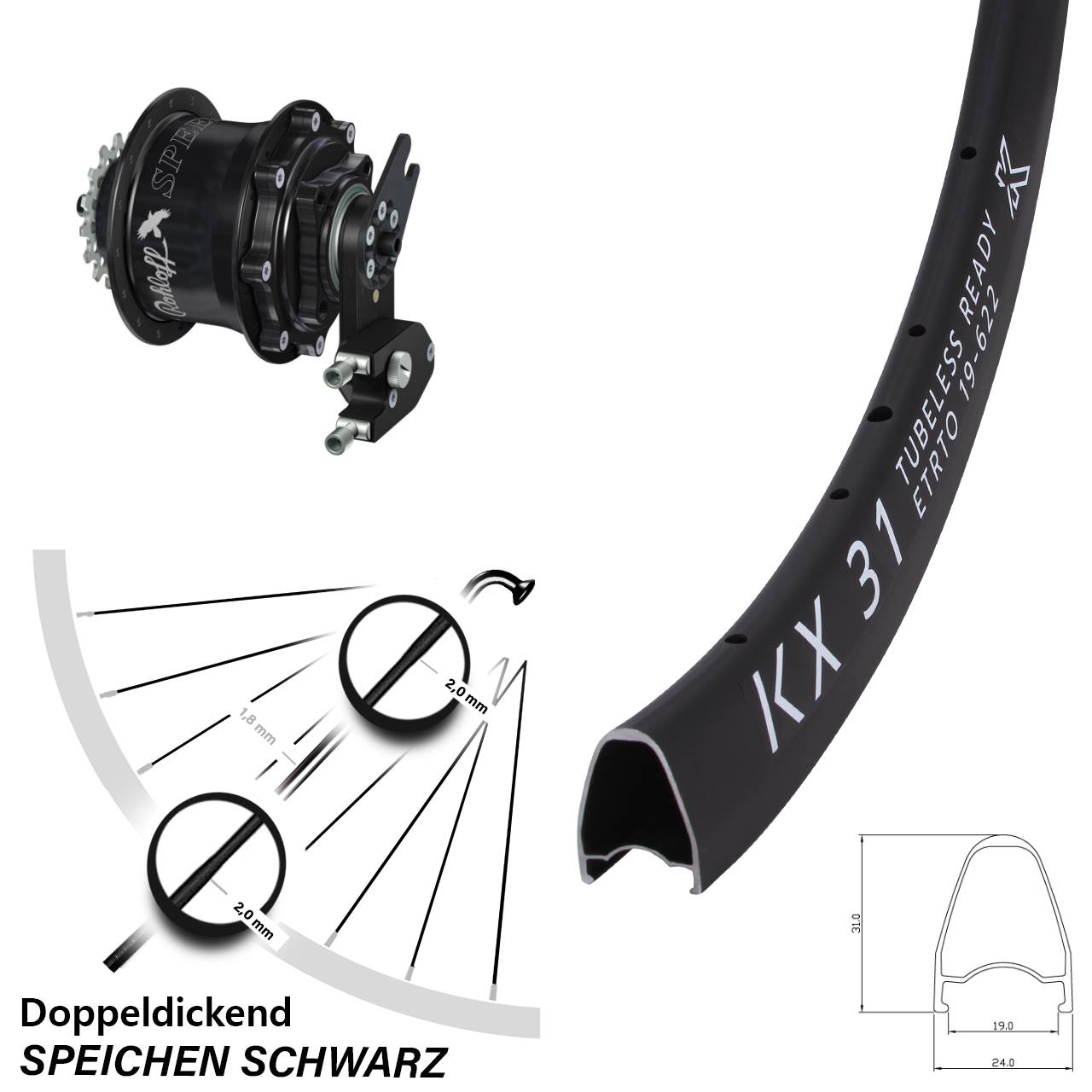 KX 31 Rohloff Speedhub CC DB OEM2 Tandem 28 Zoll Disc Hinterrrad