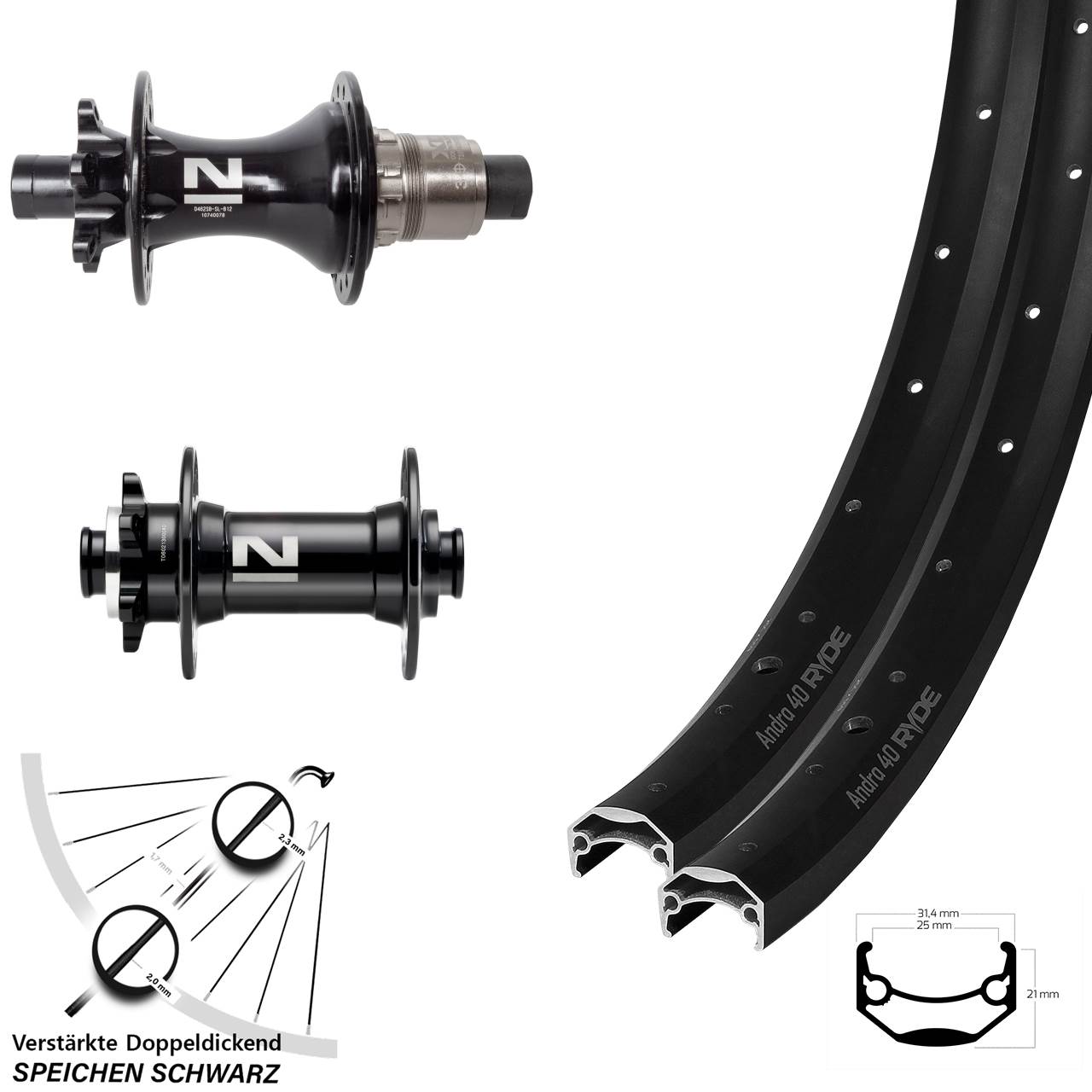 Ryde Andra 40 Novatec D041SB D462 26 Zoll 6-Loch Laufradsatz 15x110 12x148 SRAM XD