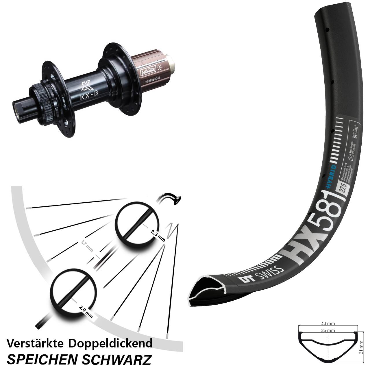 Boost Hinterrad Centerlock 12x148 27,5 Zoll DT Swiss HX 581 KX-B 8-12 fach