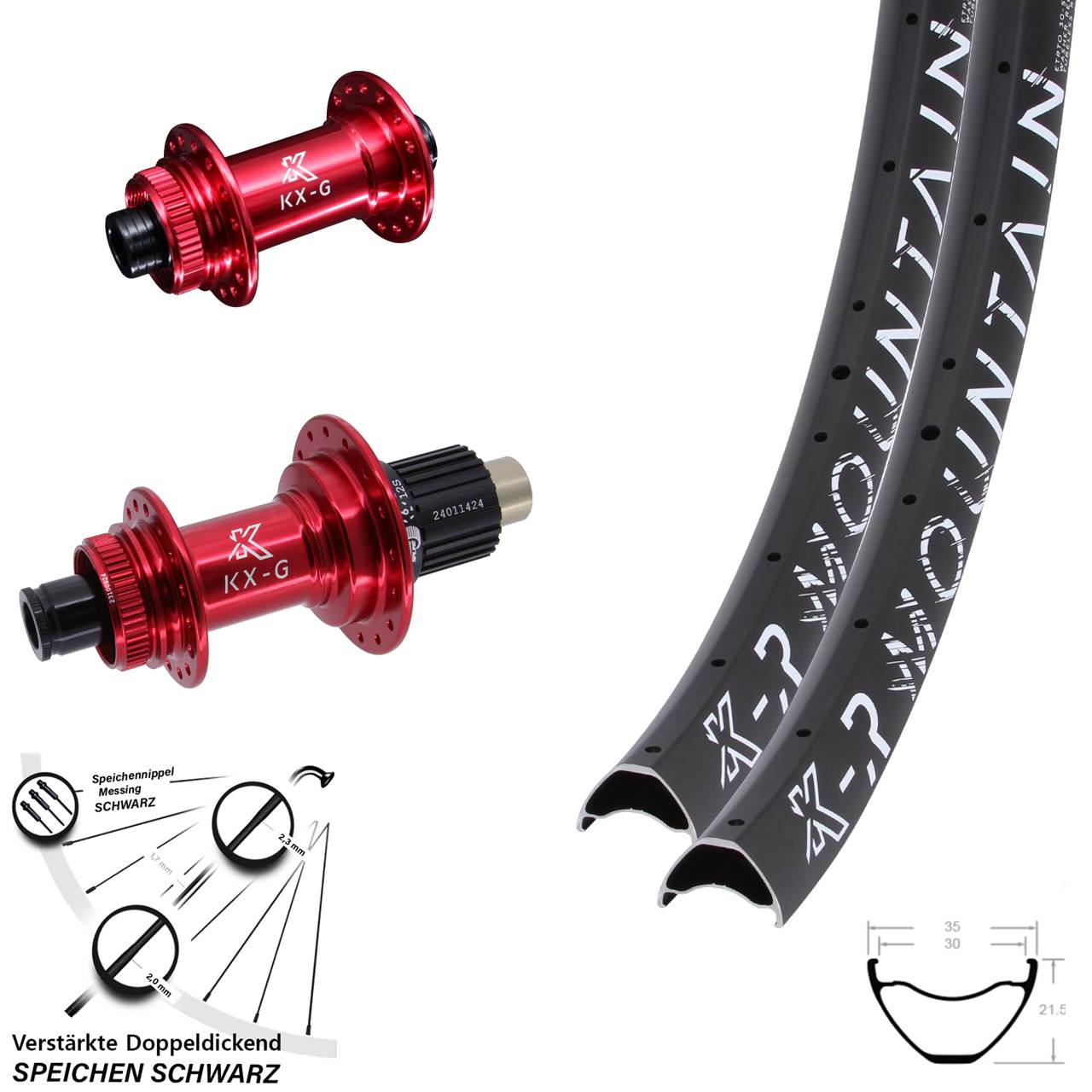 Disc Laufrad-Satz 15x100 12x142 27,5 Zoll KX-GR Mountain rot Shimano Micro Spline