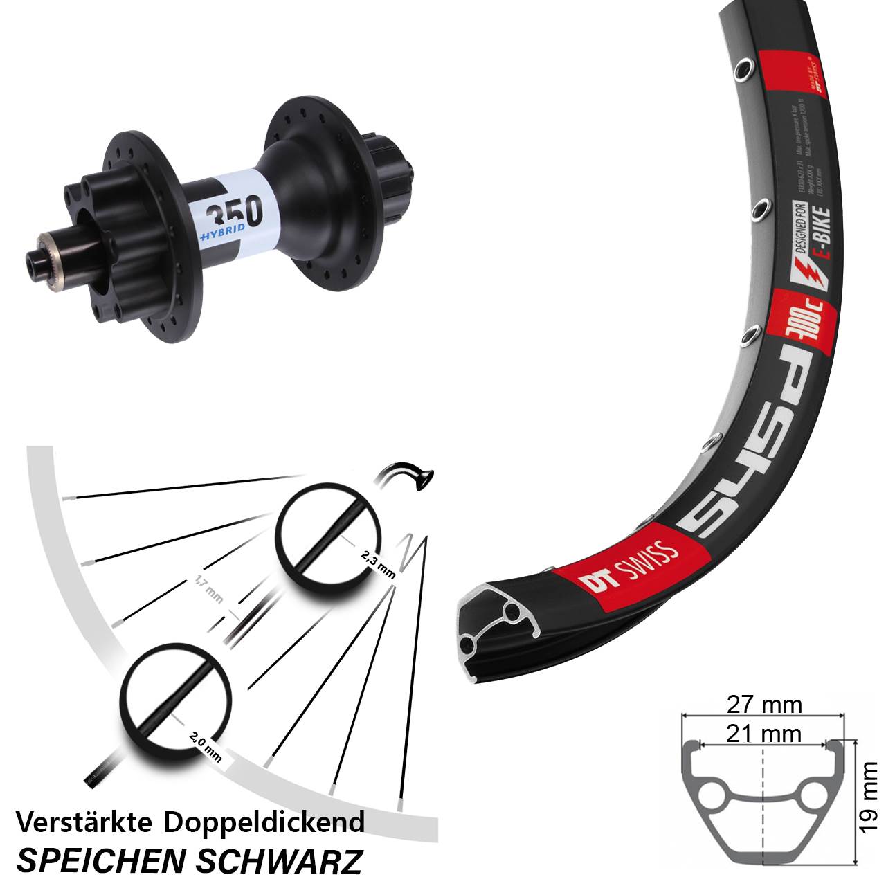 29 Zoll Hinterrad DT Swiss 545D Disc-350 Hybrid 6-Loch Singlespeed 5x135