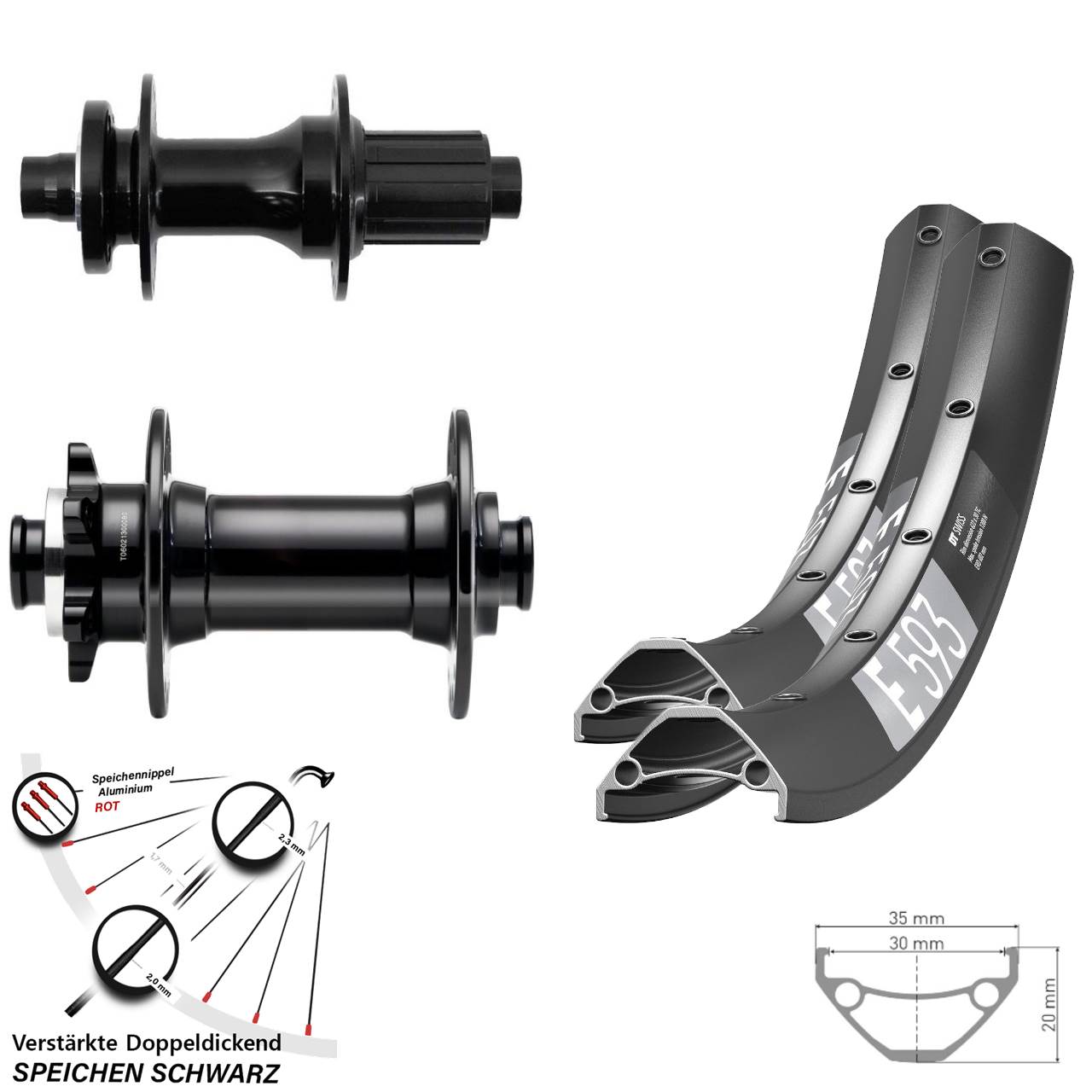 27,5 Zoll DT Swiss E593 Fastace DA210 Novatec D341-B15 6-Loch Laufradsatz Boost 8-12 fach
