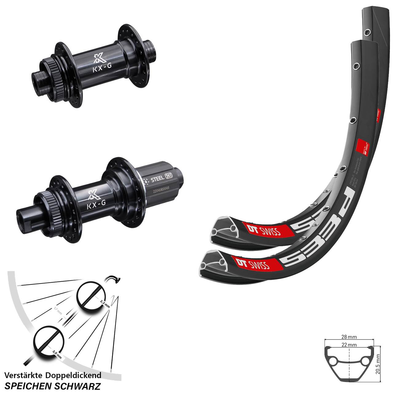 650B Laufradsatz DT Swiss 533 D KX-GS Stahl Freilauf 8-12 fach 15x100 12x142