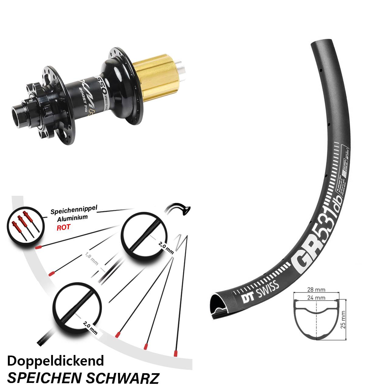 27,5 Zoll DT Swiss GR531 Miche XMH 550 Hinterrad 6-Loch 12x148 8-11 fach HG