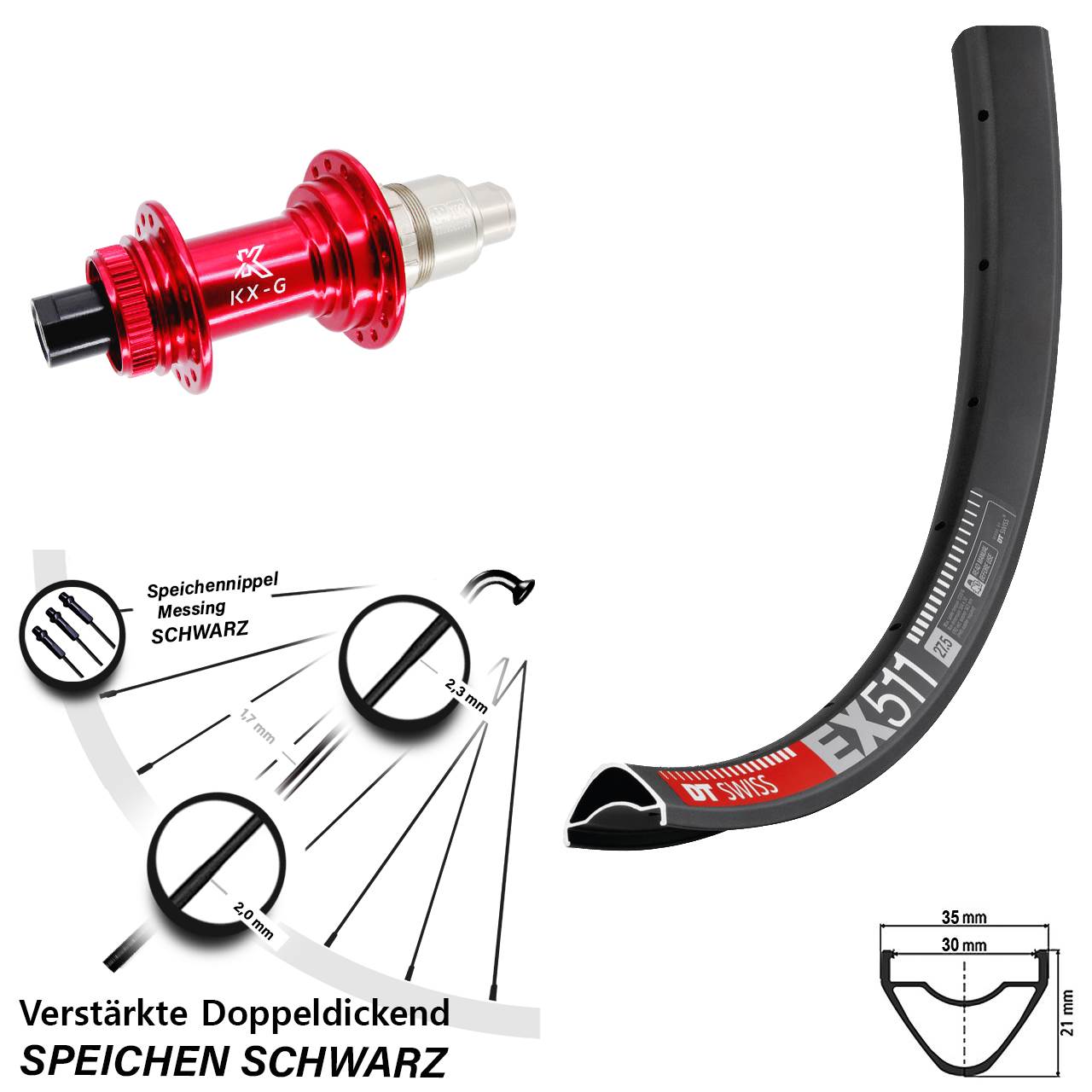 Disc Hinterrad 29 Zoll DT Swiss EX 511 KX-G rot XDR 12x142
