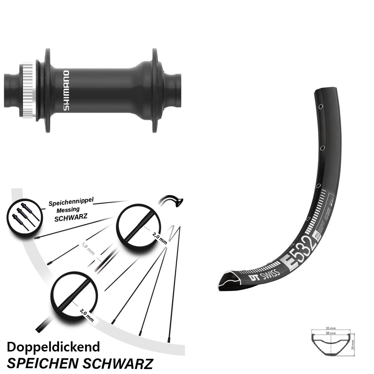 Boost Disc Vorderrad 15x110 27,5 Zoll DT Swiss E 532 Shimano HB-MT410-B