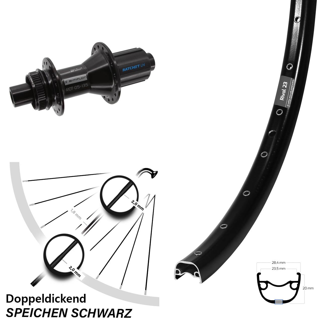 Ryde Rival 23 DT Swiss 370 Hybrid 27,5 Zoll Centerlock Hinterrad 12x142 8-11 fach