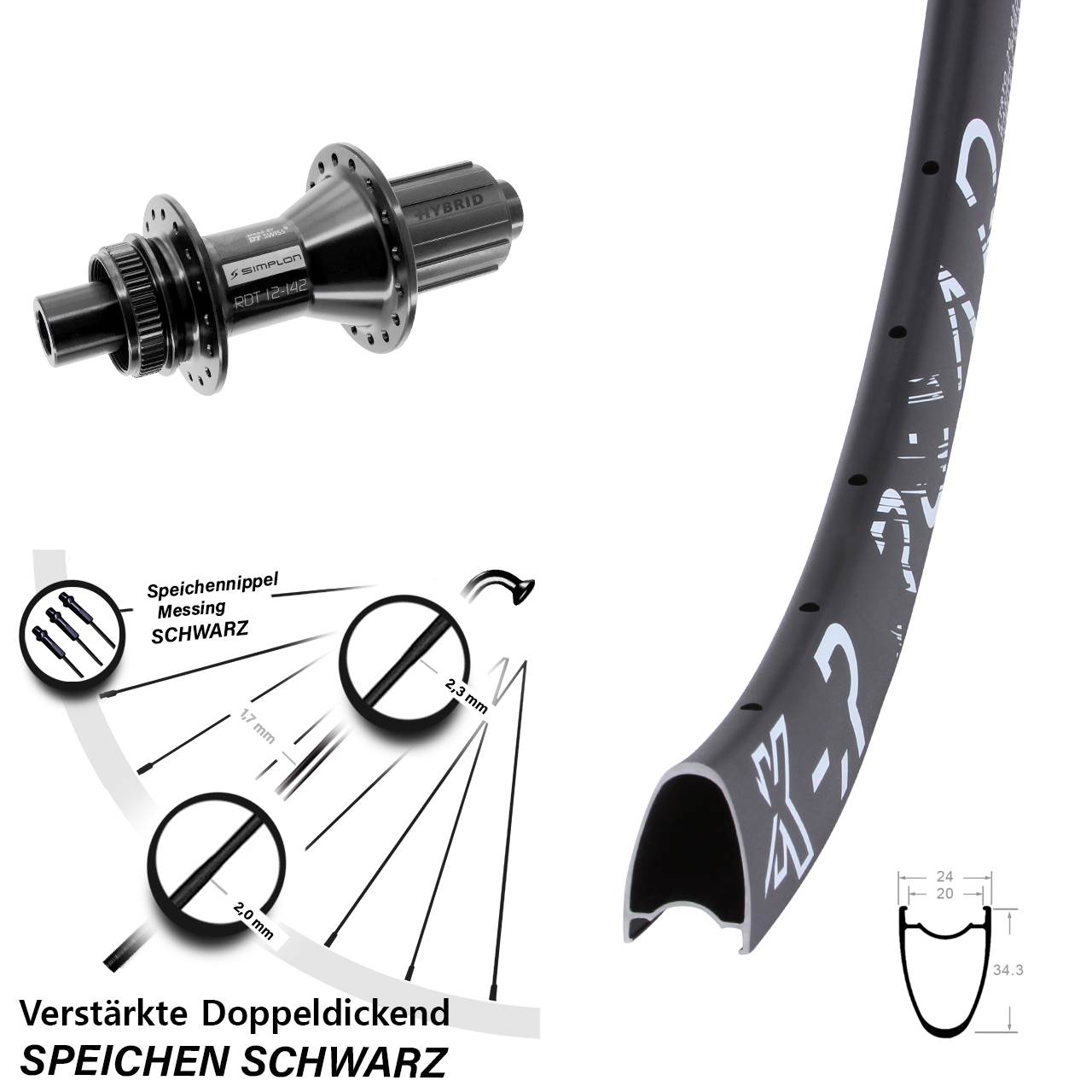 Disc Laufrad 29 Zoll KX-R Road DT Swiss 370 Hybrid 8-11 fach HG 12x142