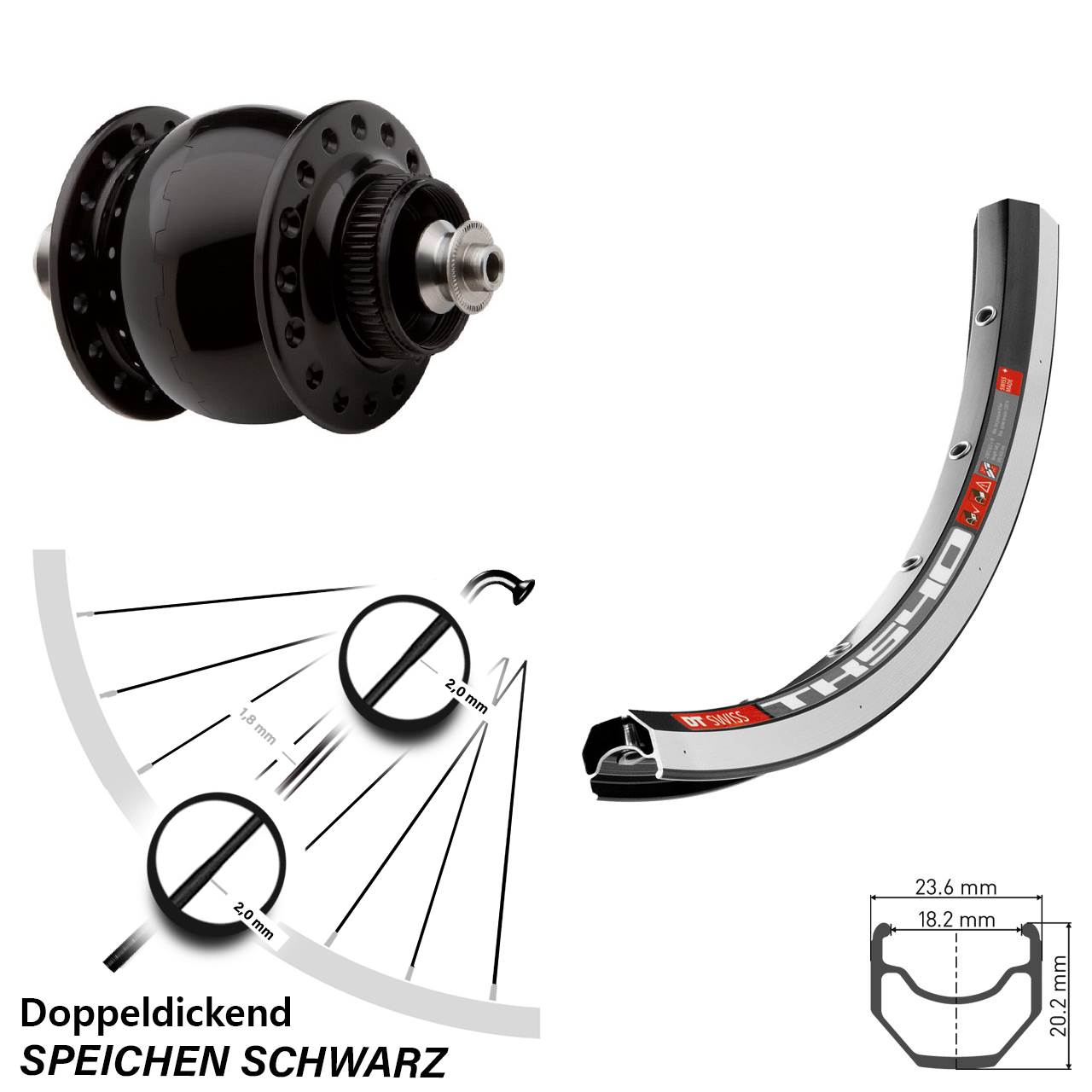 Nabendynamolaufrad für Schnellspanner SON 28 Zoll DT Swiss TK540 schwarz