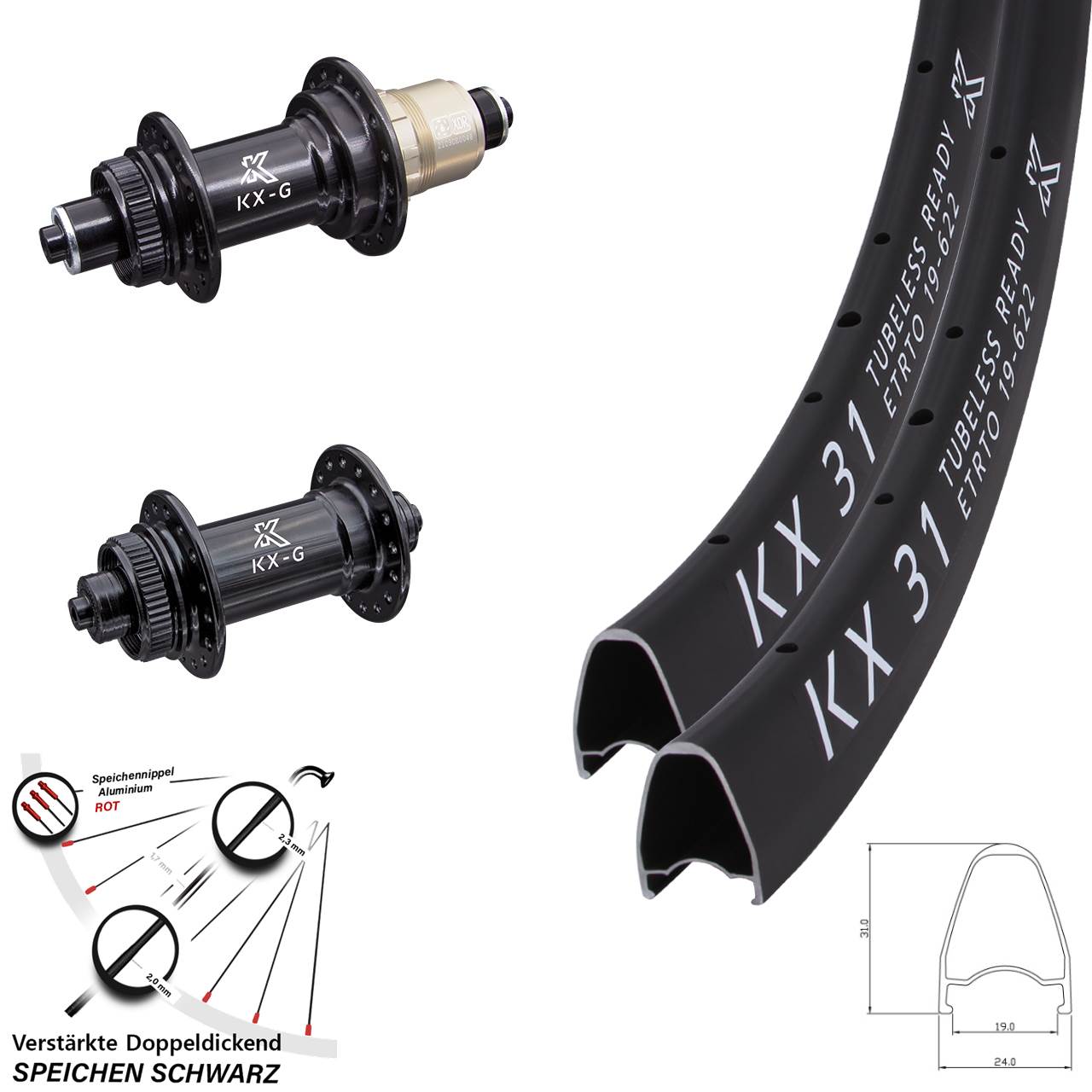 28 Zoll KX-G31 Disc Laufrad-Satz für Schnellspanner SRAM XDR