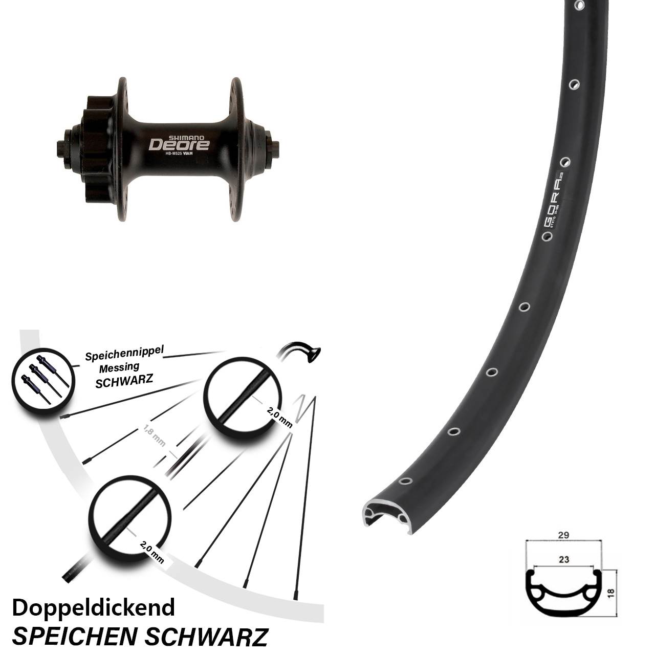 Vorderrad 6-Loch für Schnellspanner 29 Zoll Gora 23 Shimano Deore HB-M525