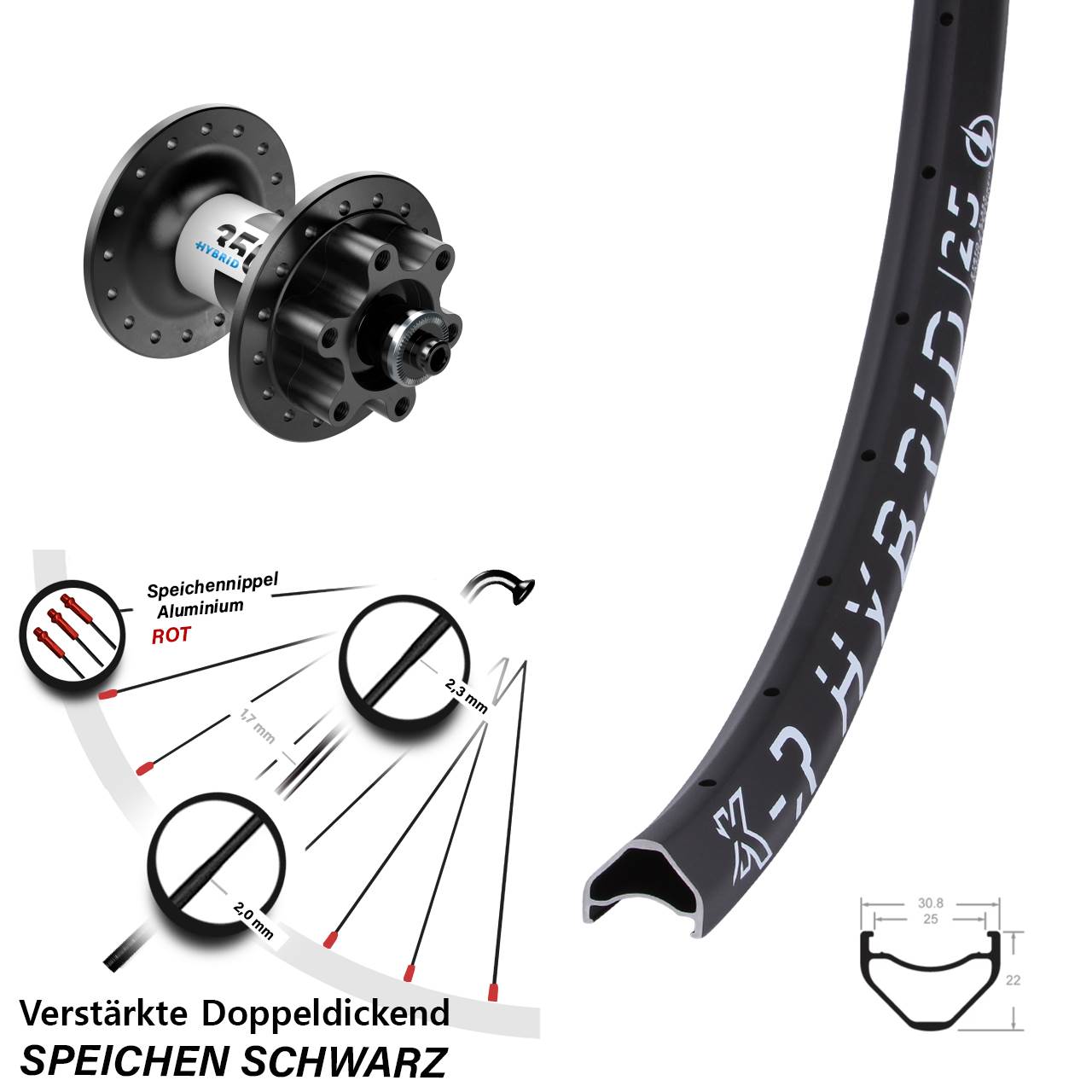27,5 Zoll KX-R Hybrid 25 DT Swiss 350 Disc Vorderrad für Schnellspanner
