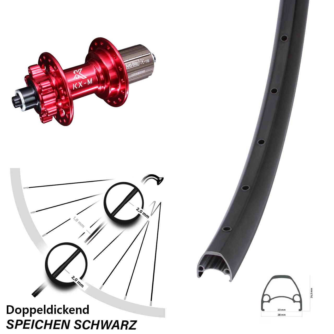 Ambrosio Sport KX-M rot 29 Zoll Disc Laufrad QR 8-12 fach HG