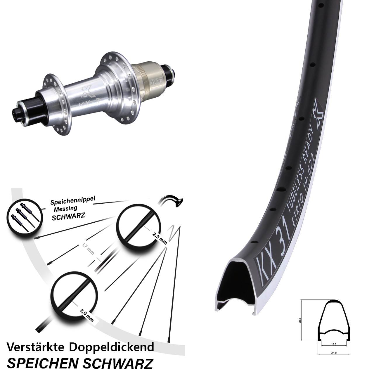 KX-R 31 28 Zoll Hinterrad für Schnellspanner SRAM XDR