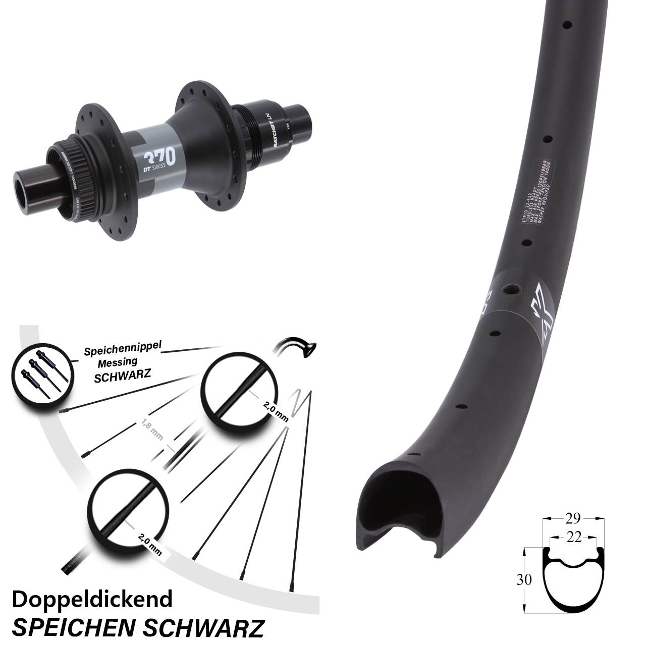 Hinterrad 28 Zoll KX-RC Gravel Carbon DT Swiss 370 XDR 11-12 fach 12x142