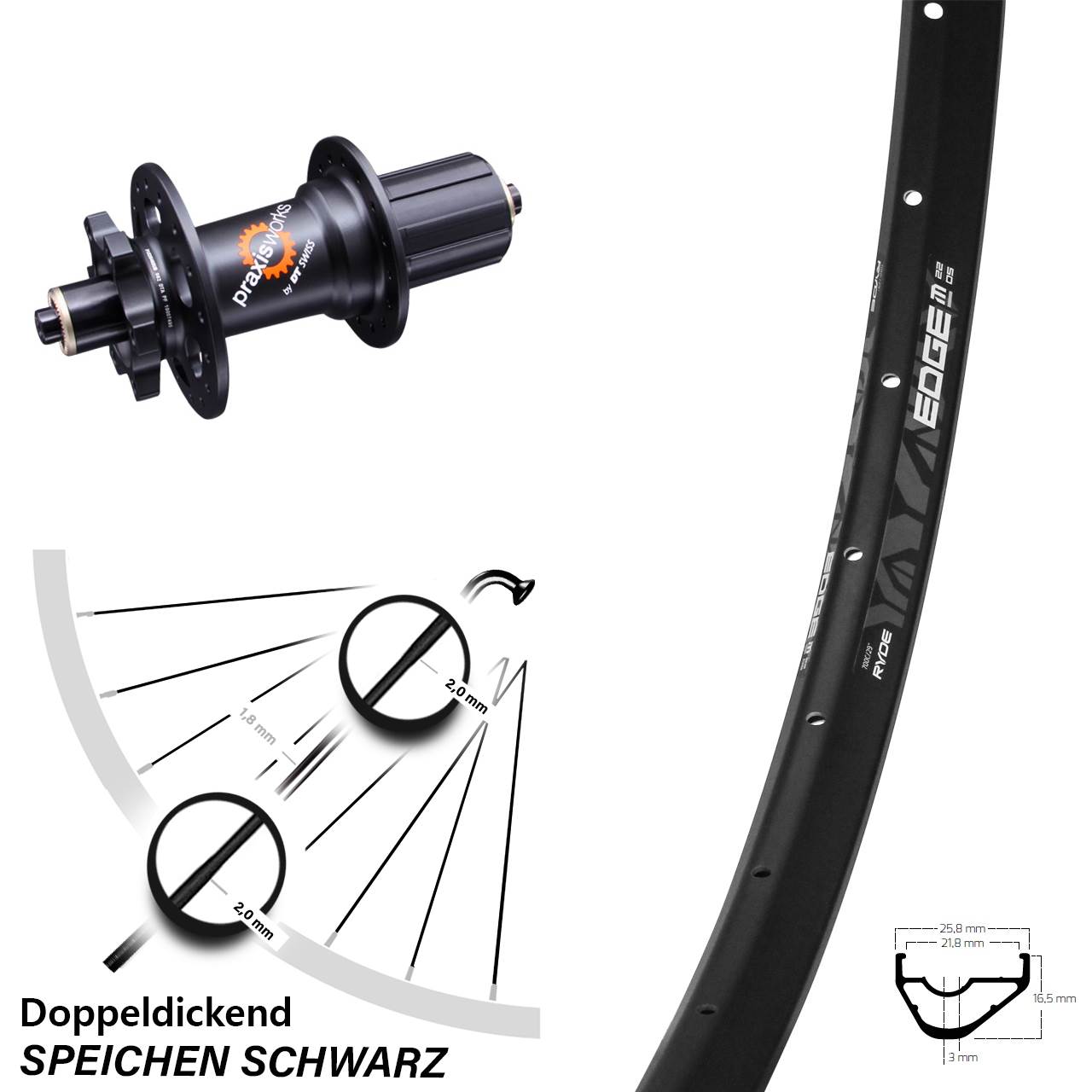 Ryde Edge M22 OS DT Swiss 350 29 Zoll Disc Laufrad QR 8-11 fach HG