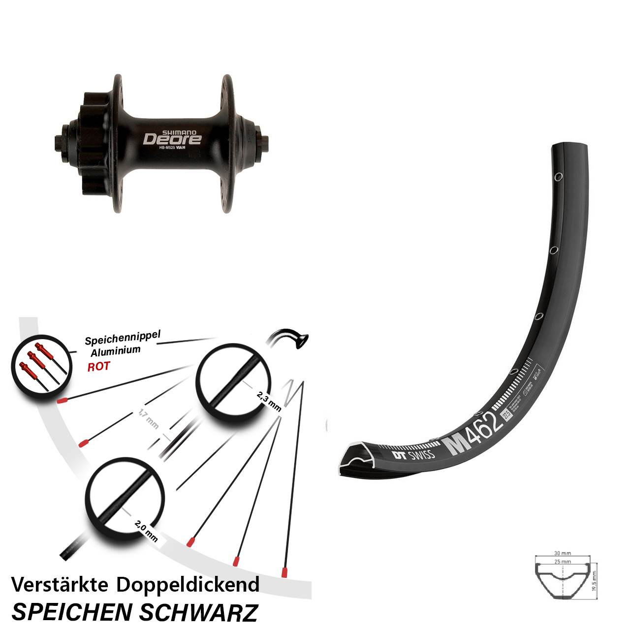 27,5 Zoll DT Swiss M 462 Shimano Deore Disc Laufrad QR