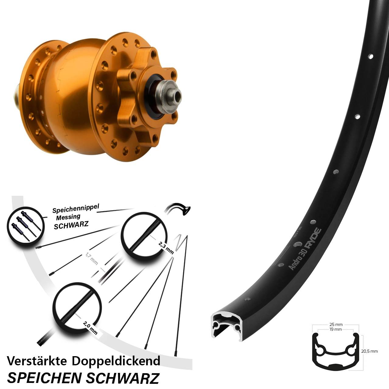 oranger SON 28 Zoll Ryde Andra 30 Disc Dynamo-Vorderrad 6-Loch QR
